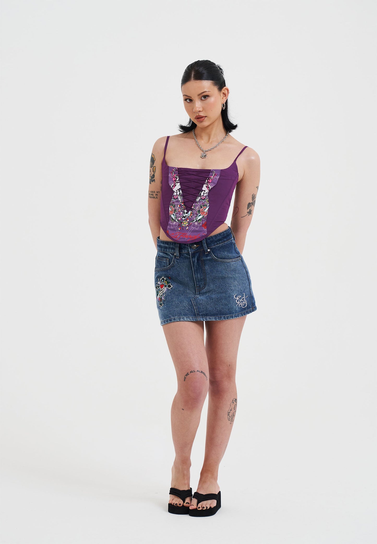 Womens Seam Detail Denim Skirt - Indigo