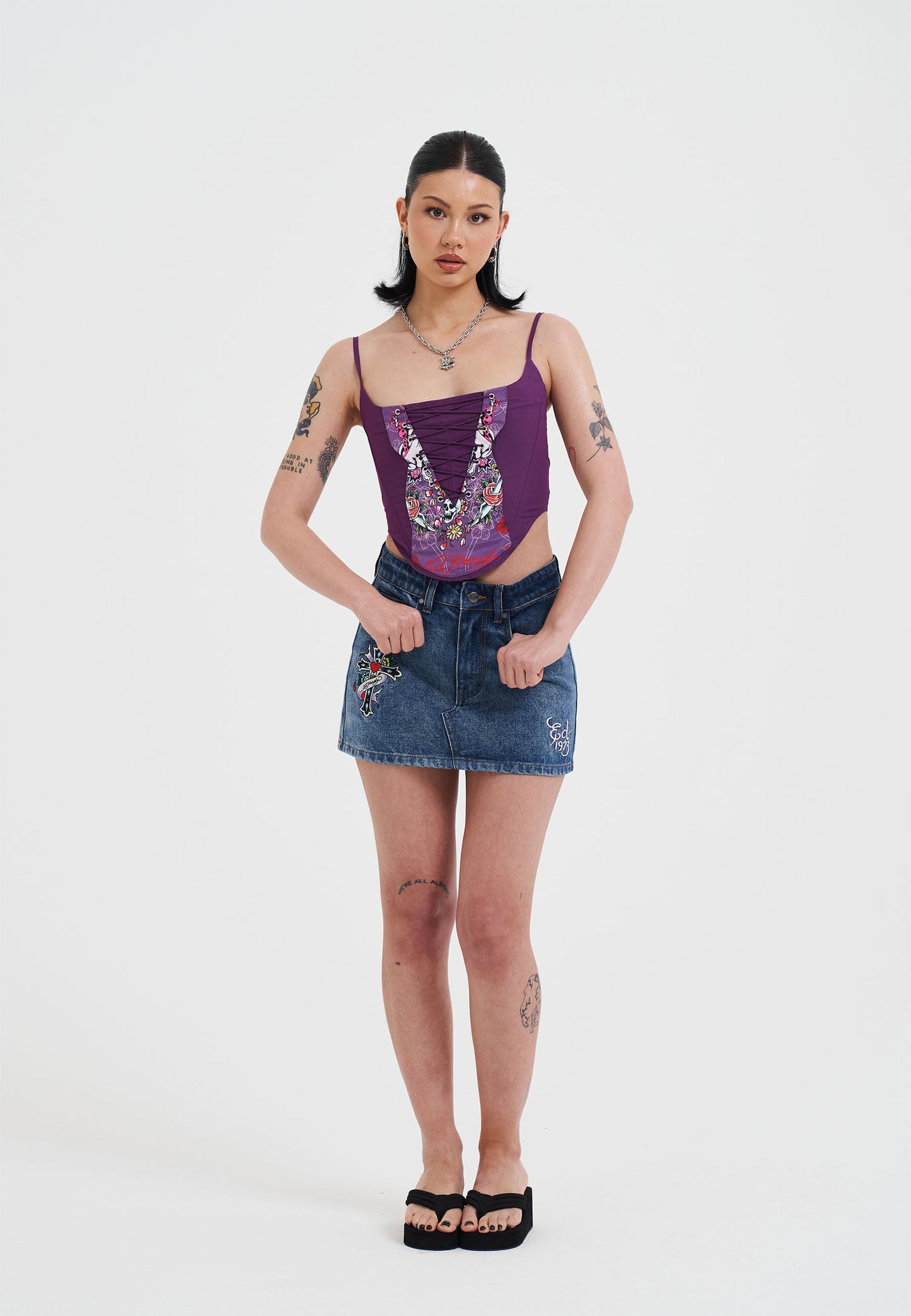Womens Seam Detail Denim Skirt - Indigo