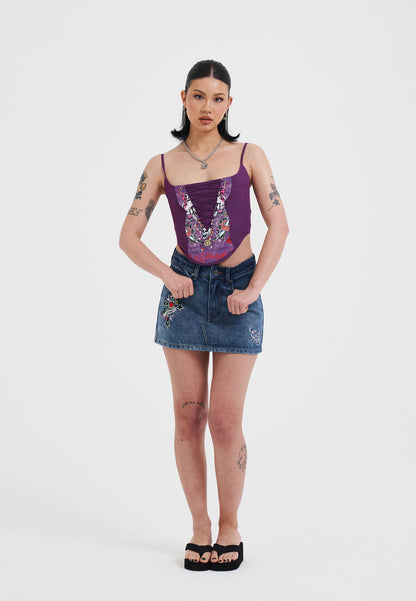 Womens Seam Detail Denim Skirt - Indigo