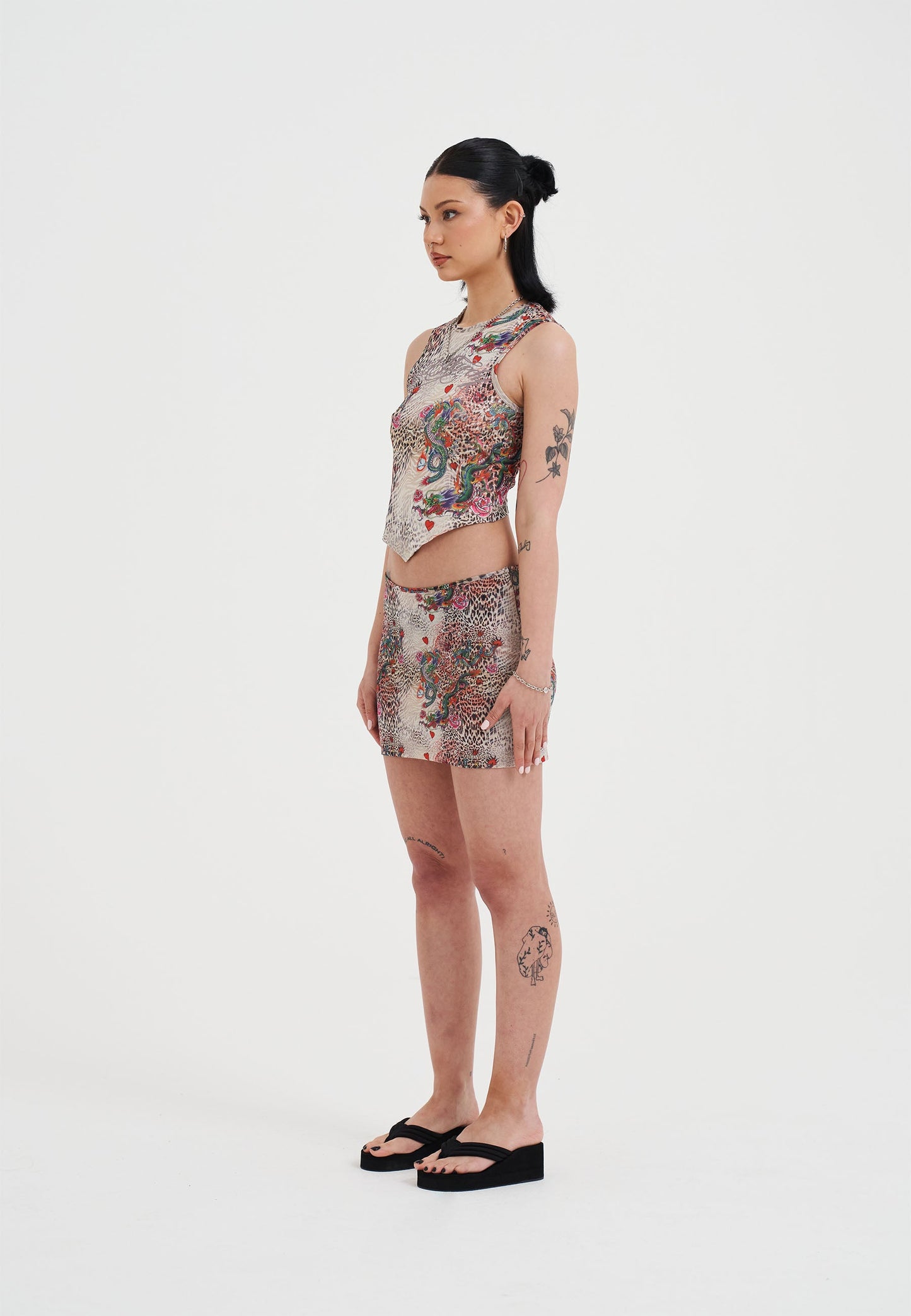 Womens Dragon Repeat Mini Skirt - Ecru