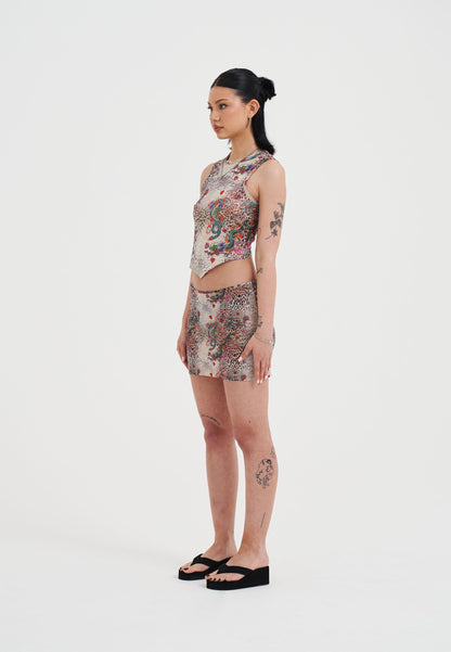 Womens Dragon Repeat Mini Skirt - Ecru