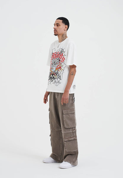 Mens Drag Denim Cargo With Removable Legs Denim Trousers Jeans - Beige