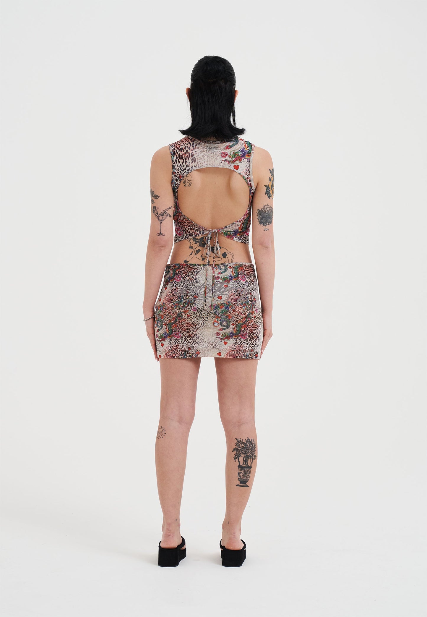 Womens Dragon Repeat Mini Skirt - Ecru