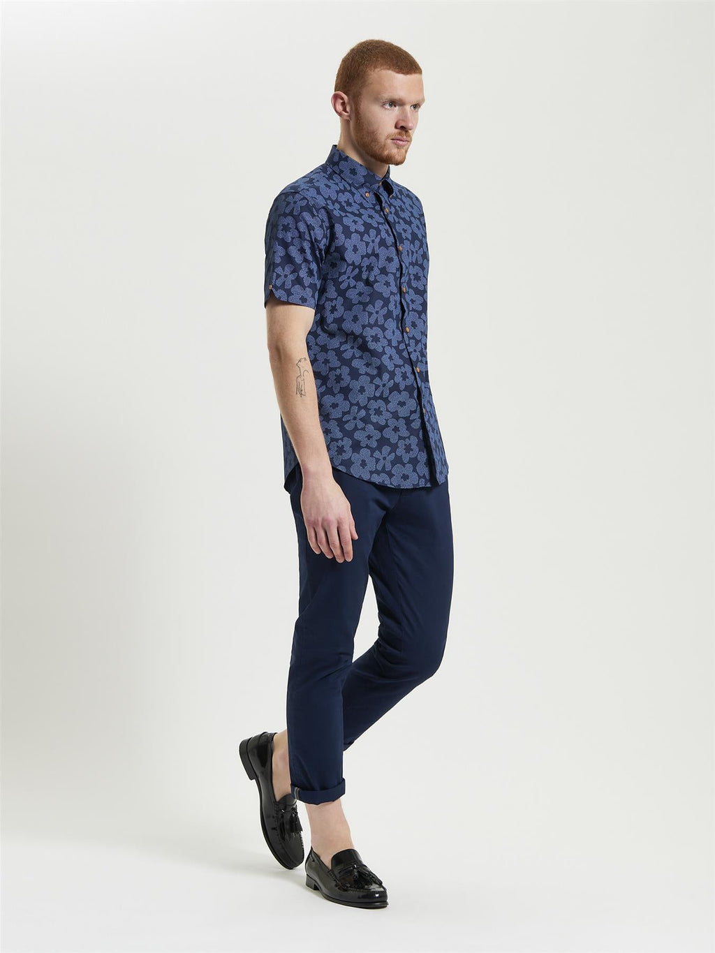 Ben Sherman Stipple Floral Print Short Sleeve Shirt For Men in Dark Navy, 2XL-5XL