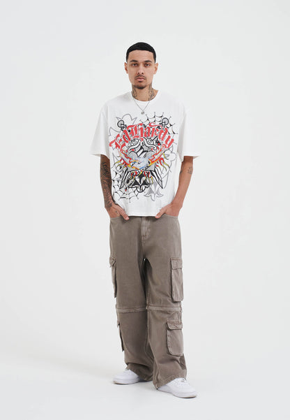 Mens Drag Denim Cargo With Removable Legs Denim Trousers Jeans - Beige