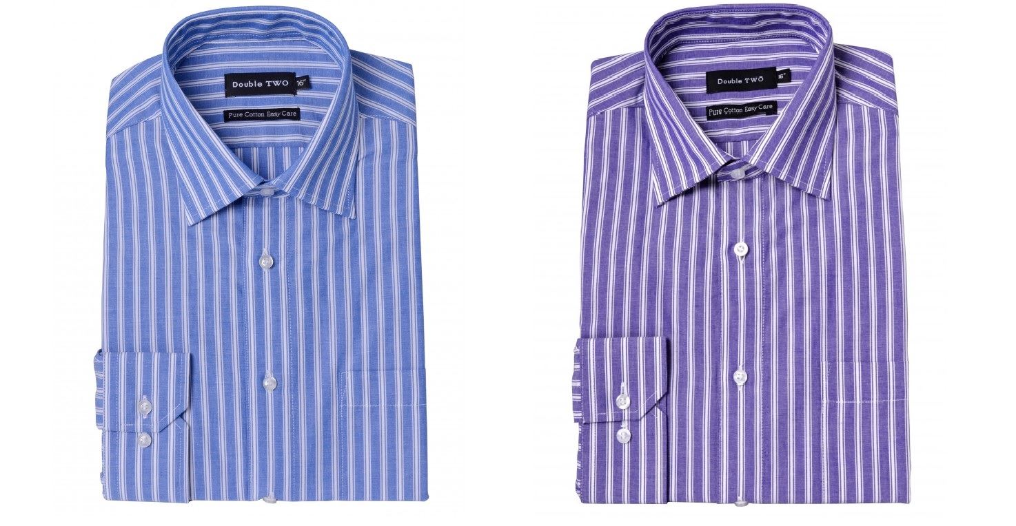 DOUBLE TWO PURE COTTON EASY CARE BOLD STRIPED FORMAL SHIRTS IN COLLAR SIZE 18" TO 23", 2 OPTIONS