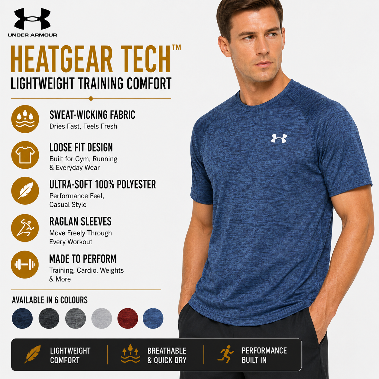 Under Armour Mens HeatGear Tech Marl T-Shirt Gym Running Training Top
