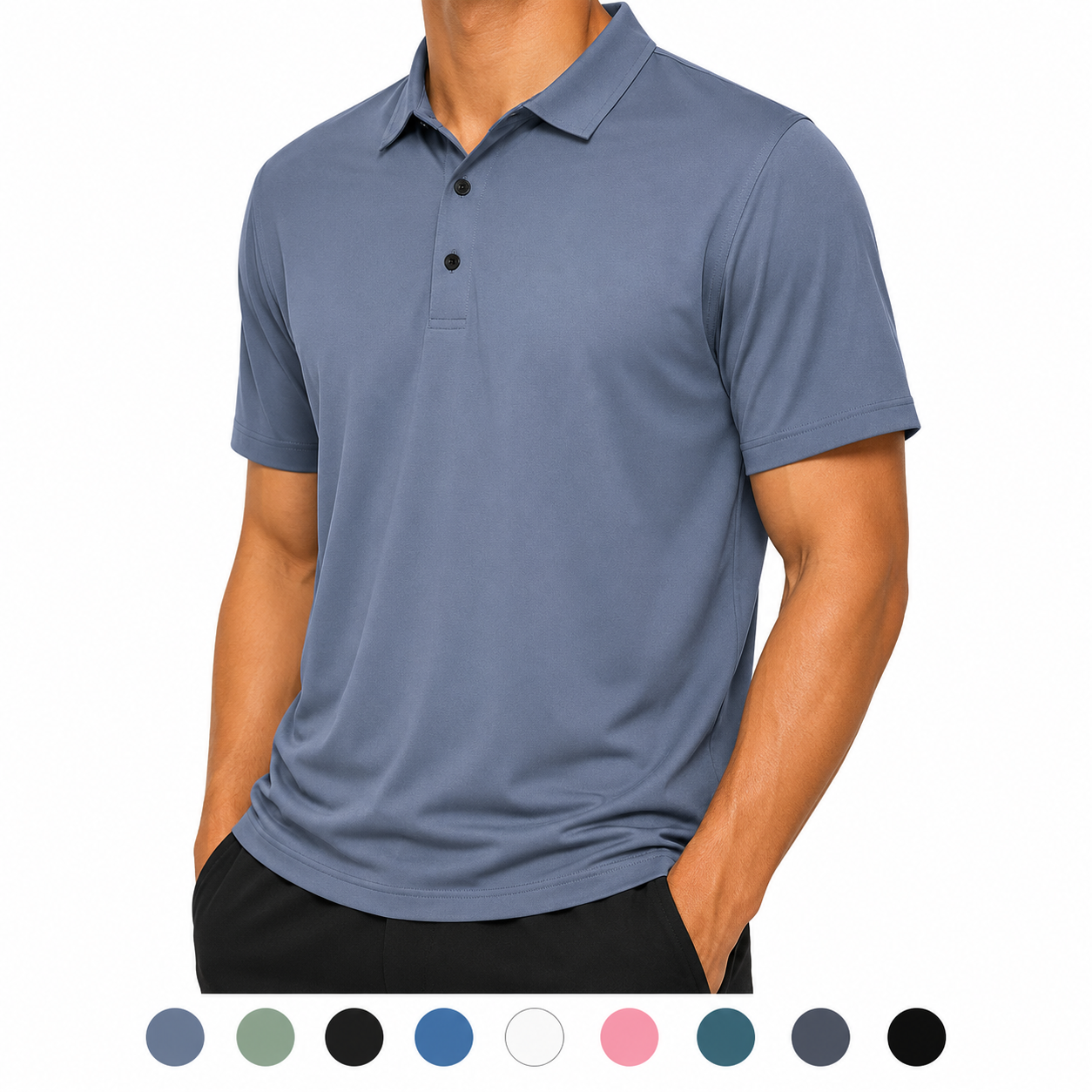 Mens Seamless Knit Polo Shirt Short Sleeve Lapel Smart Casual Top UK S-4XL