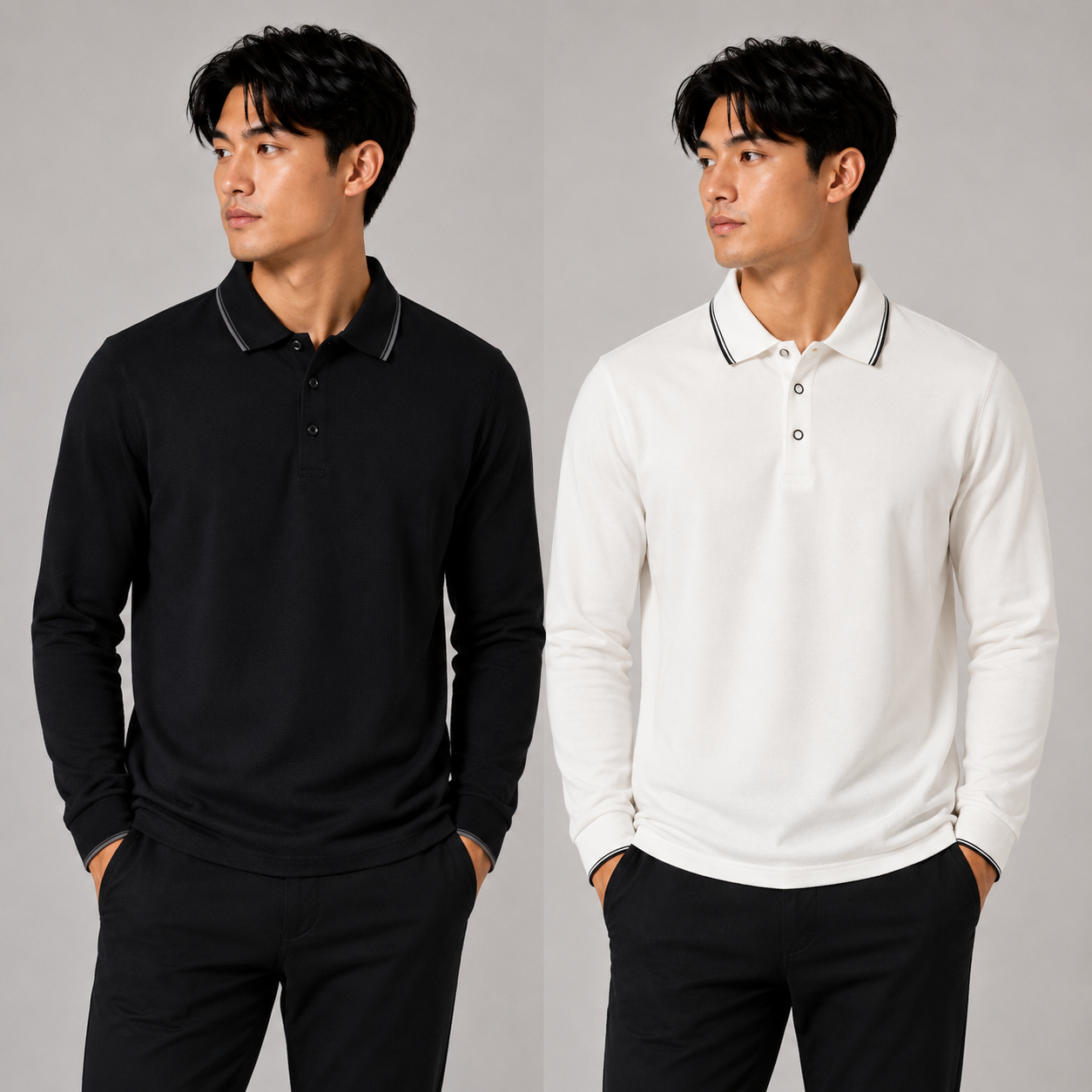 M&S Mens Long Sleeve Cotton Modal Polo Shirt 3 Snap Button Regular Fit
