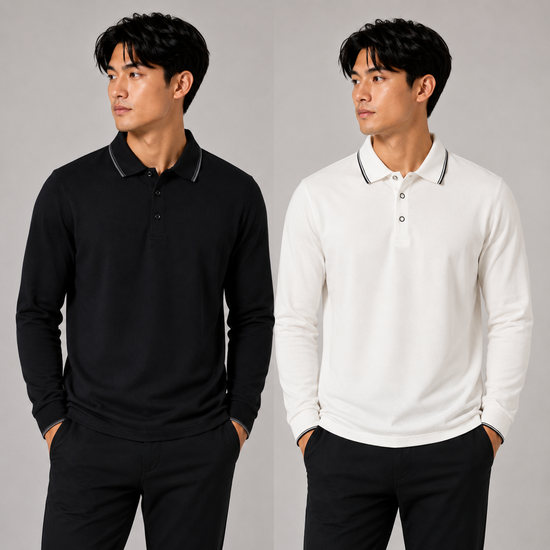 M&S Mens Long Sleeve Cotton Modal Polo Shirt 3 Snap Button Regular Fit
