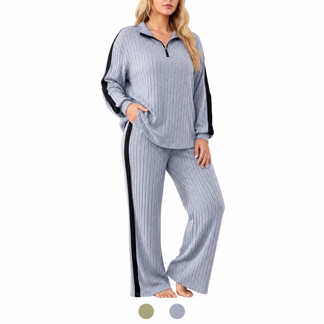 Womens 2-Piece Suit Zipper Collar Long Sleeve Top Wide Leg Pants 8-16