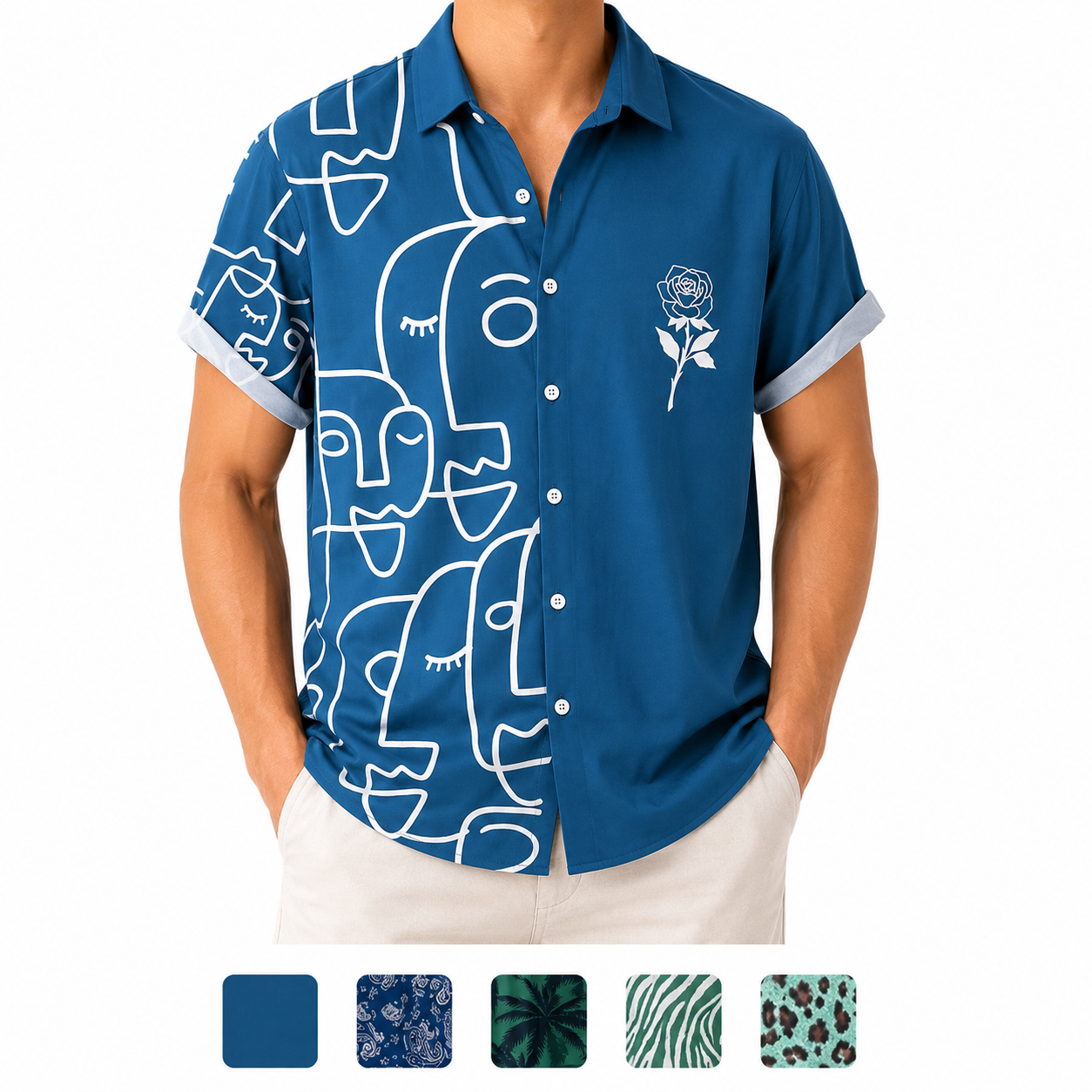 Mens 3D Leopard Print Short Sleeve Casual Summer Beach Shirt Polyester S-2XL UK
