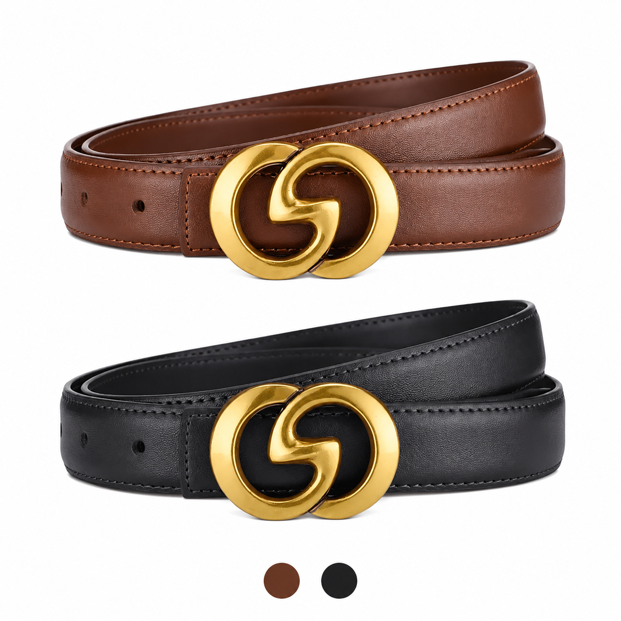 Women's PU Leather Denim Buckle Belt Casual Waistband Black Brown 95–110cm
