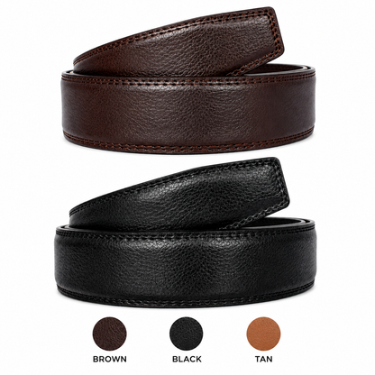 Mens Genuine Leather PU Belt Strap No Buckle 35mm Auto Black Brown