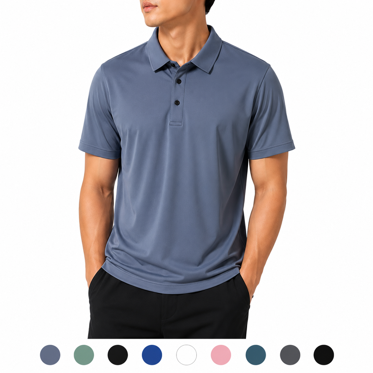 Mens Seamless Knit Polo Shirt Short Sleeve Lapel Smart Casual Top UK S-4XL