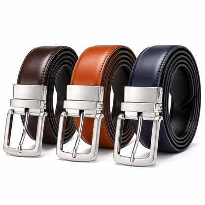Men's Cowskin Leather Double-Sided Belt Rotating Buckle 105–125cm