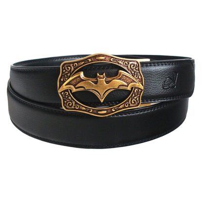 Mens Bat Buckle Ratchet Belt Leather Auto Lock Adjustable QHA Q18 UK