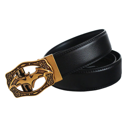 Mens Bat Buckle Ratchet Belt Leather Auto Lock Adjustable QHA Q18 UK