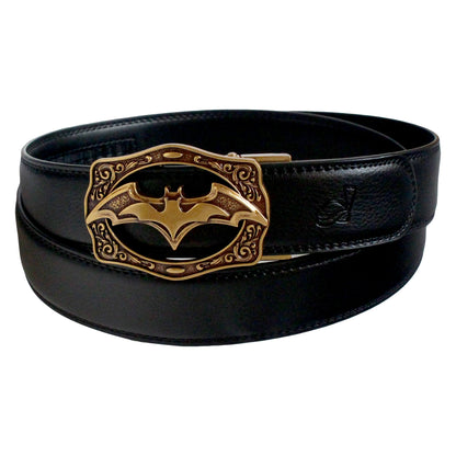 Mens Bat Buckle Ratchet Belt Leather Auto Lock Adjustable QHA Q18 UK