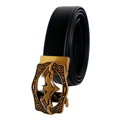 Mens Bat Buckle Ratchet Belt Leather Auto Lock Adjustable QHA Q18 UK