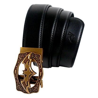 Mens Bat Buckle Ratchet Belt Leather Auto Lock Adjustable QHA Q18 UK