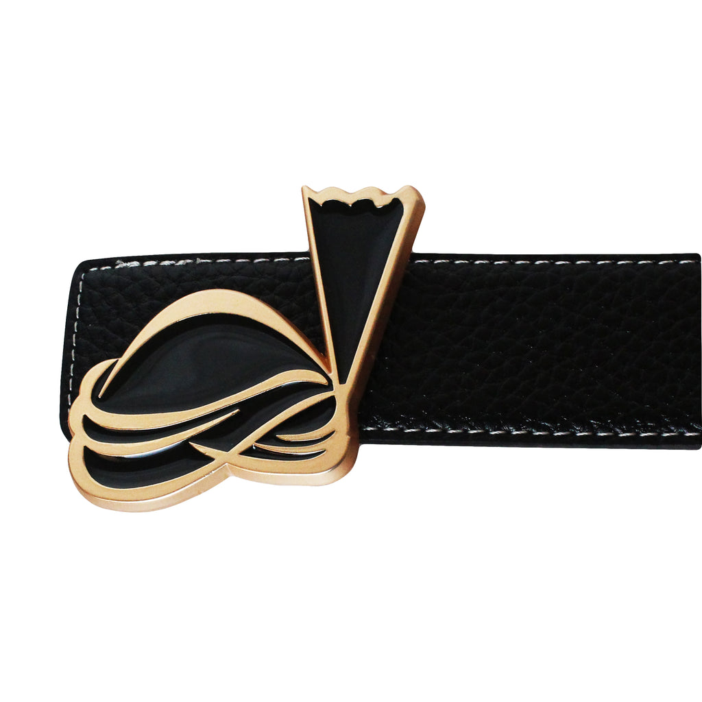 QHA Mens Reversible Leather Belt Designer Turban Buckle for Men 38mm Wide Q20