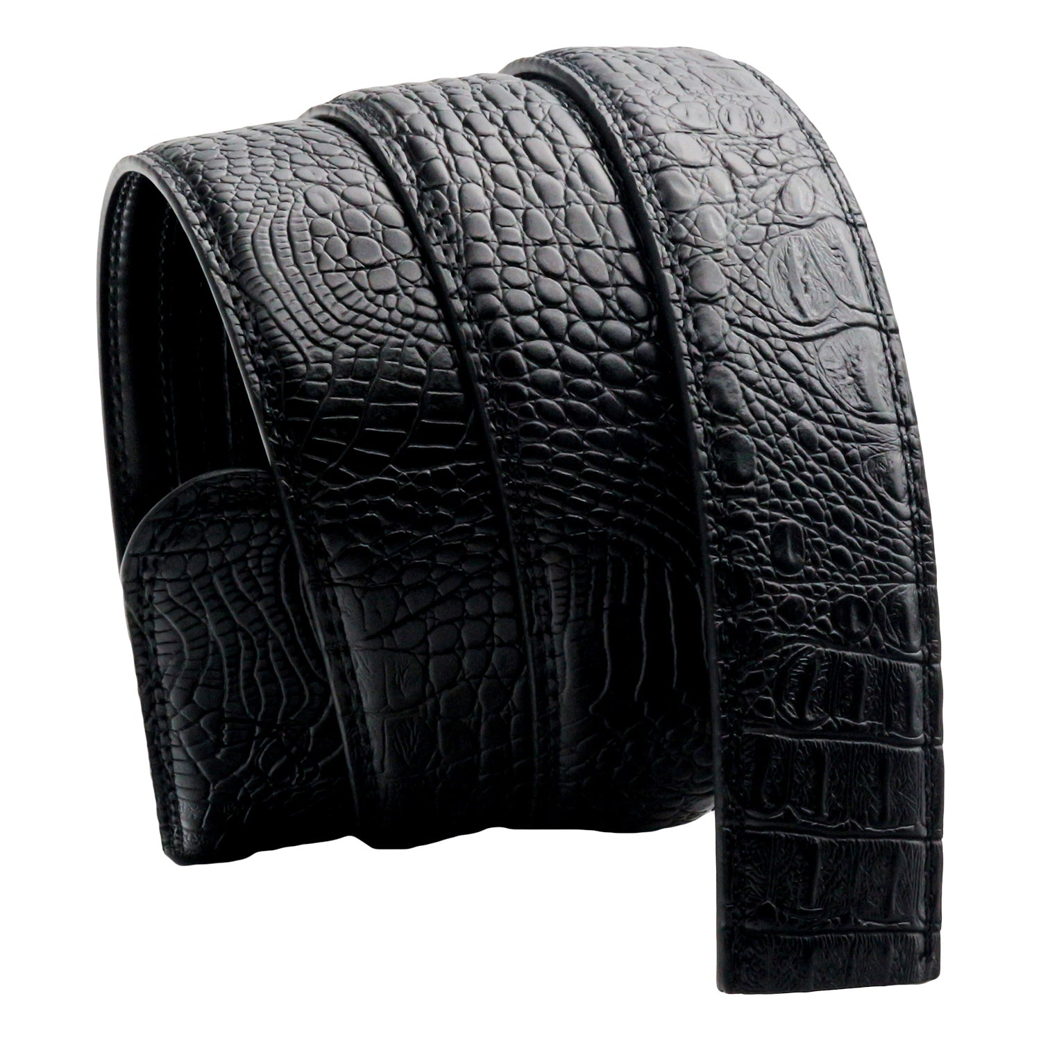 QHA Mens Leather Belts Alligator Style Automatic Ratchet Belt Strap no Buckle Q05