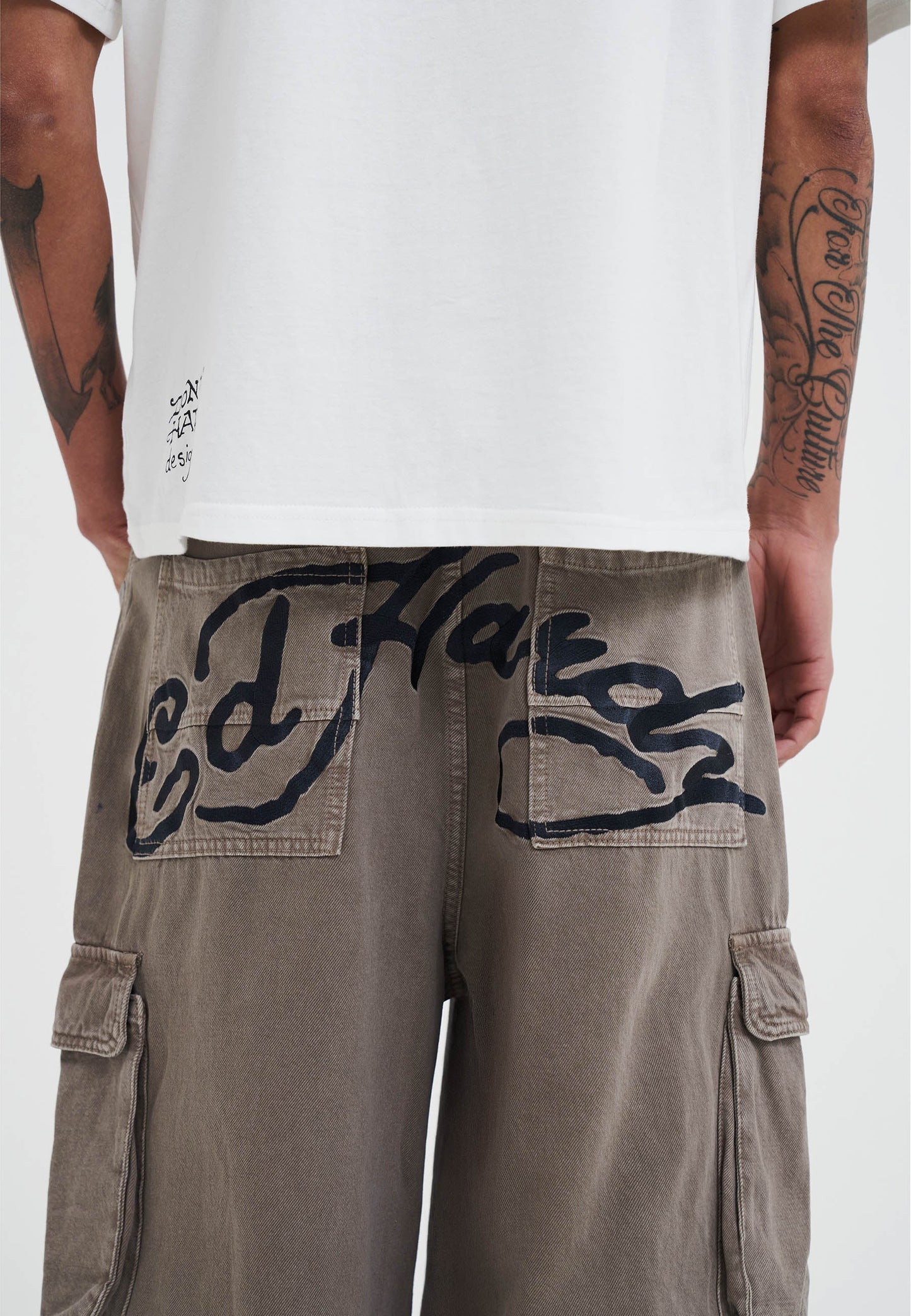 Mens Drag Denim Cargo With Removable Legs Denim Trousers Jeans - Beige