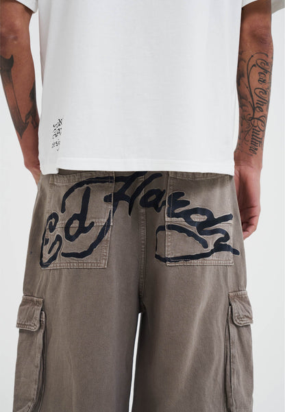 Mens Drag Denim Cargo With Removable Legs Denim Trousers Jeans - Beige