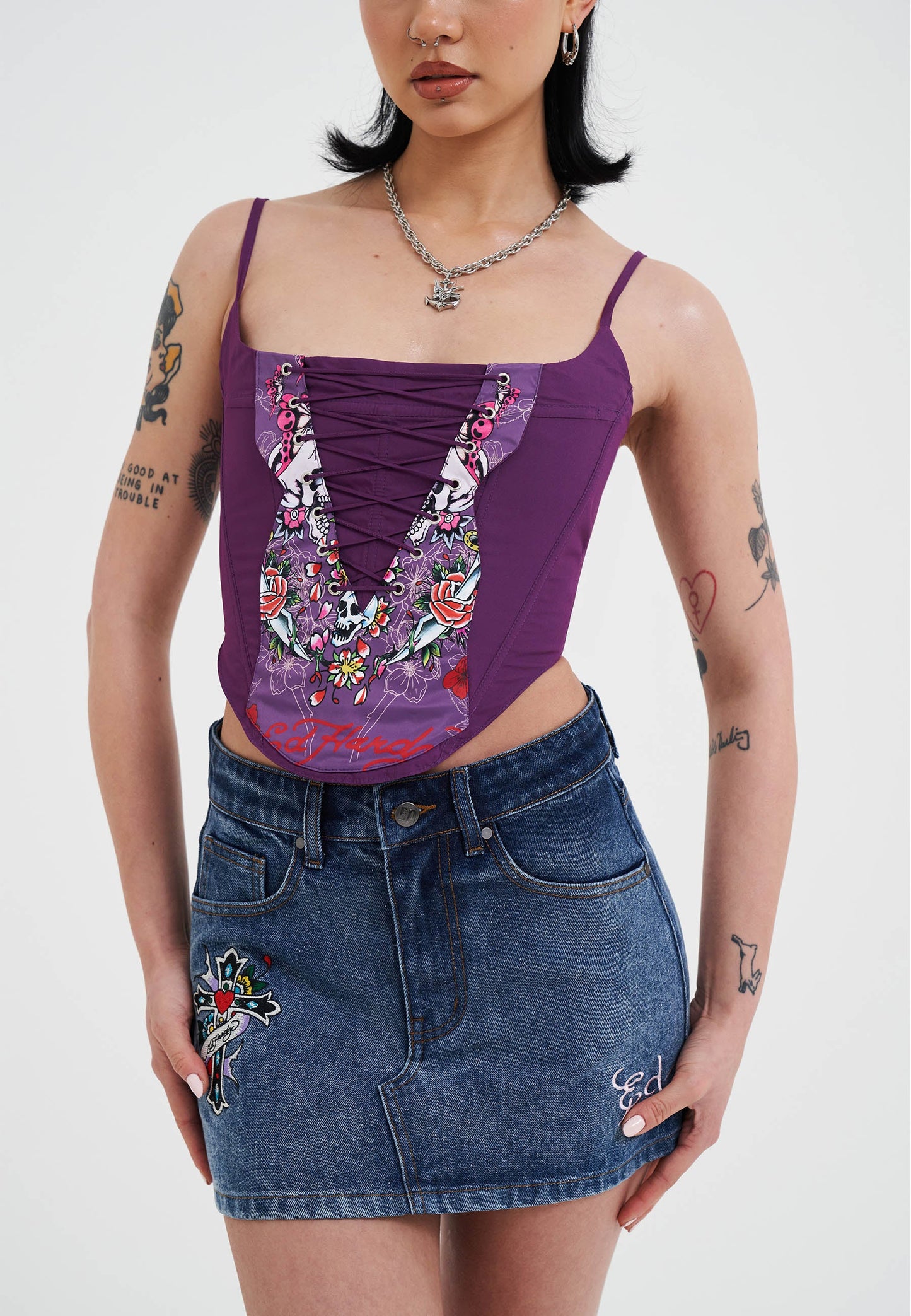 Womens Seam Detail Denim Skirt - Indigo
