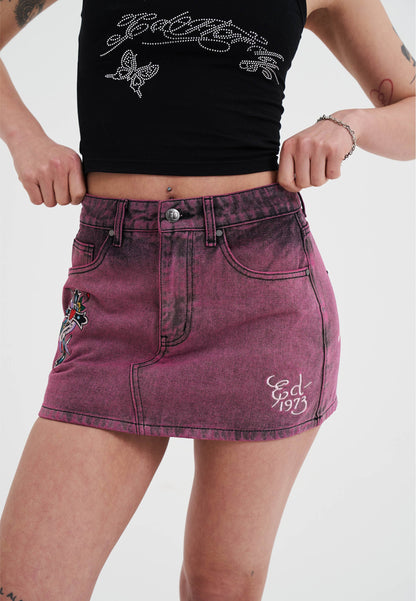 Womens Seam Detail Denim Skirt - Purple