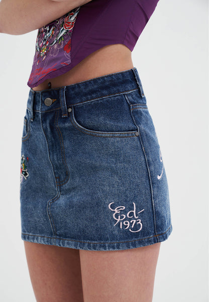 Womens Seam Detail Denim Skirt - Indigo
