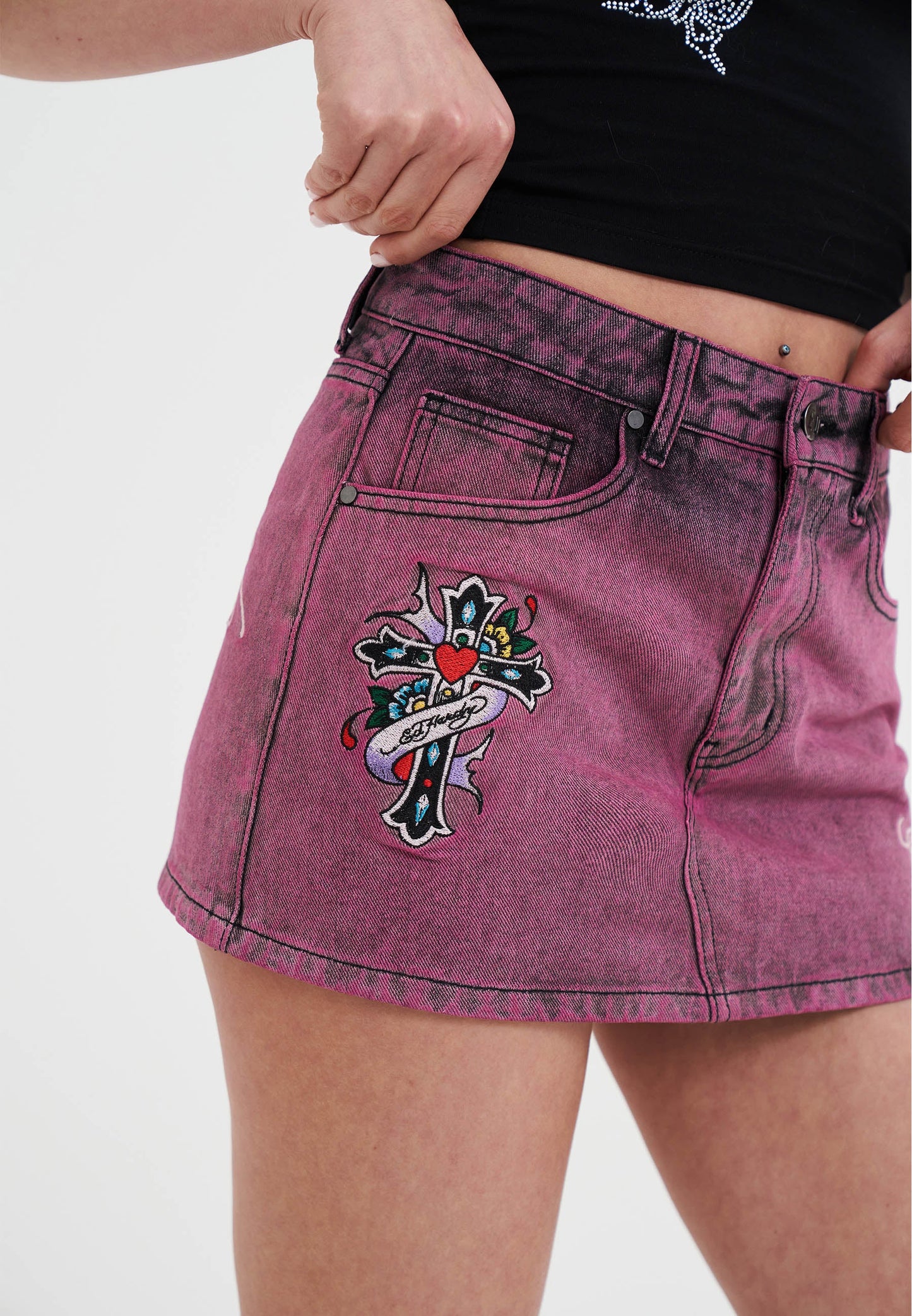 Womens Seam Detail Denim Skirt - Purple