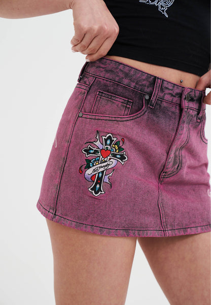 Womens Seam Detail Denim Skirt - Purple