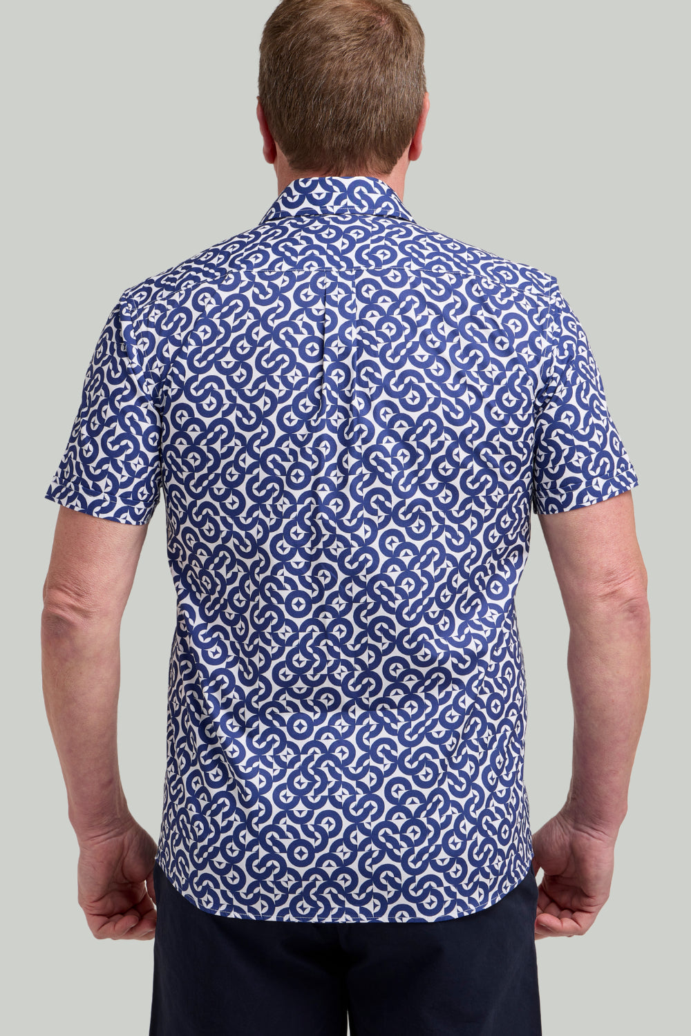 Double TWO Geometric Print Short Sleeve Shirt For Men in Navy, M-5XL