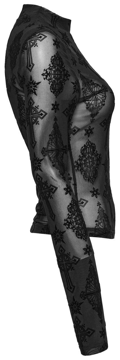 Punk Rave Ravena Cross Flocking Mesh Top