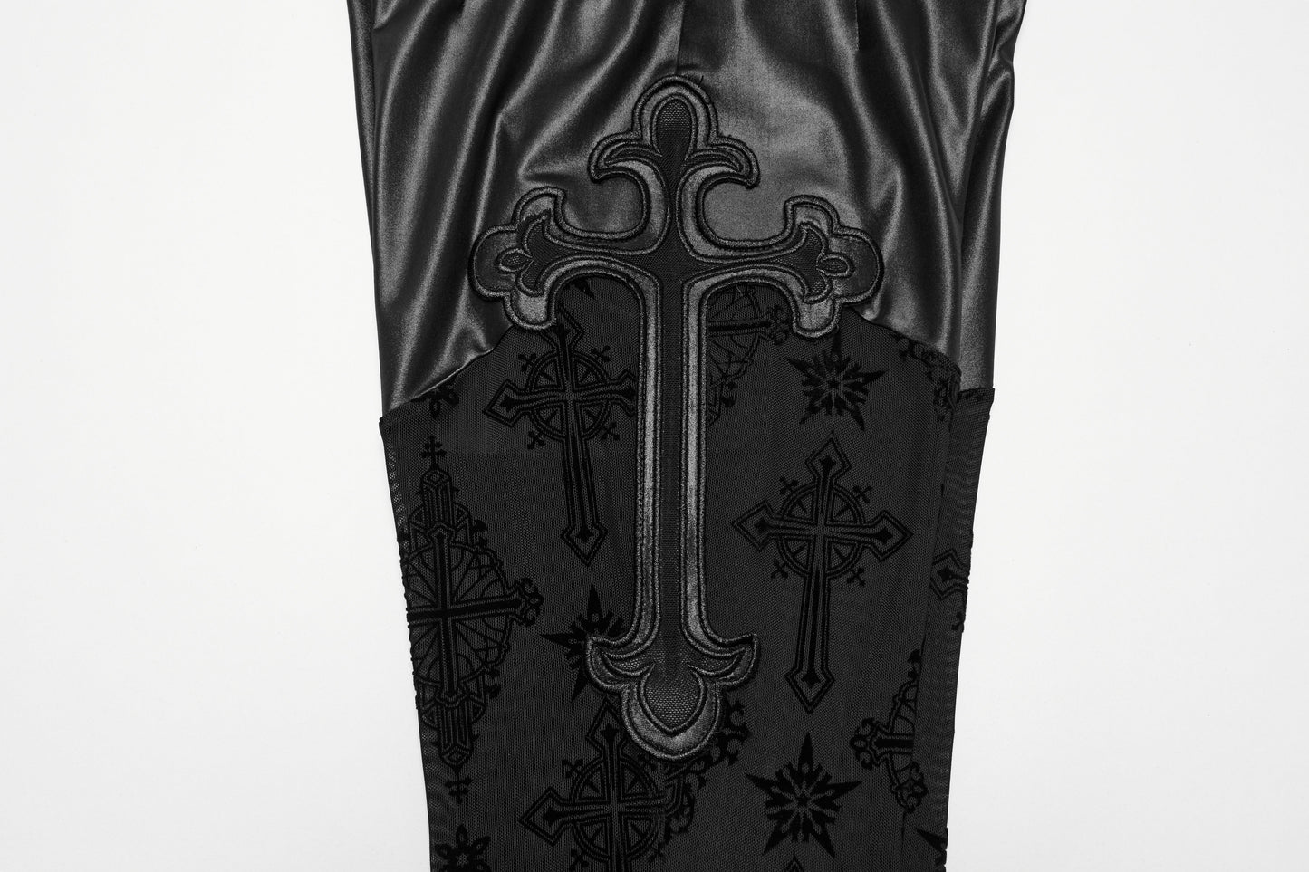 Punk Rave Seraphina Gothic Lace Flares - Cross Flocking Mesh Leggings