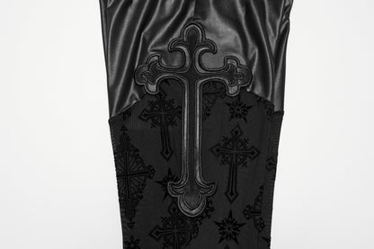 Punk Rave Seraphina Gothic Lace Flares - Cross Flocking Mesh Leggings