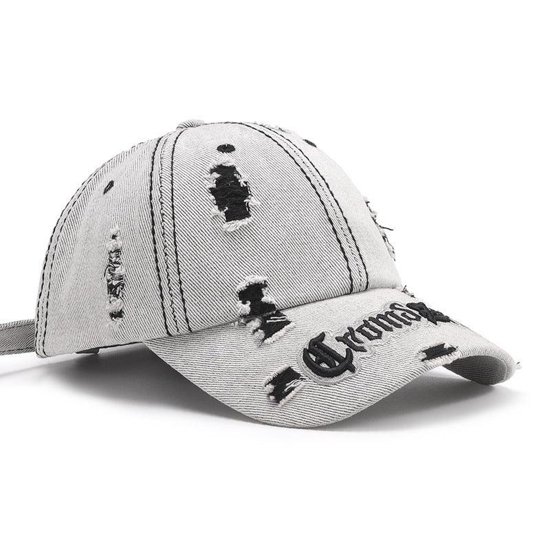 Matching Ripped Letter Print Embroidery Cap – Adjustable Cotton Dome Hat
