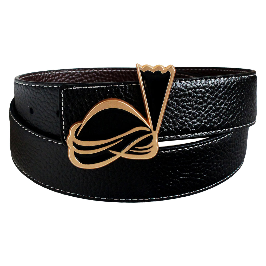 QHA Mens Reversible Leather Belt Designer Turban Buckle for Men 38mm Wide Q20