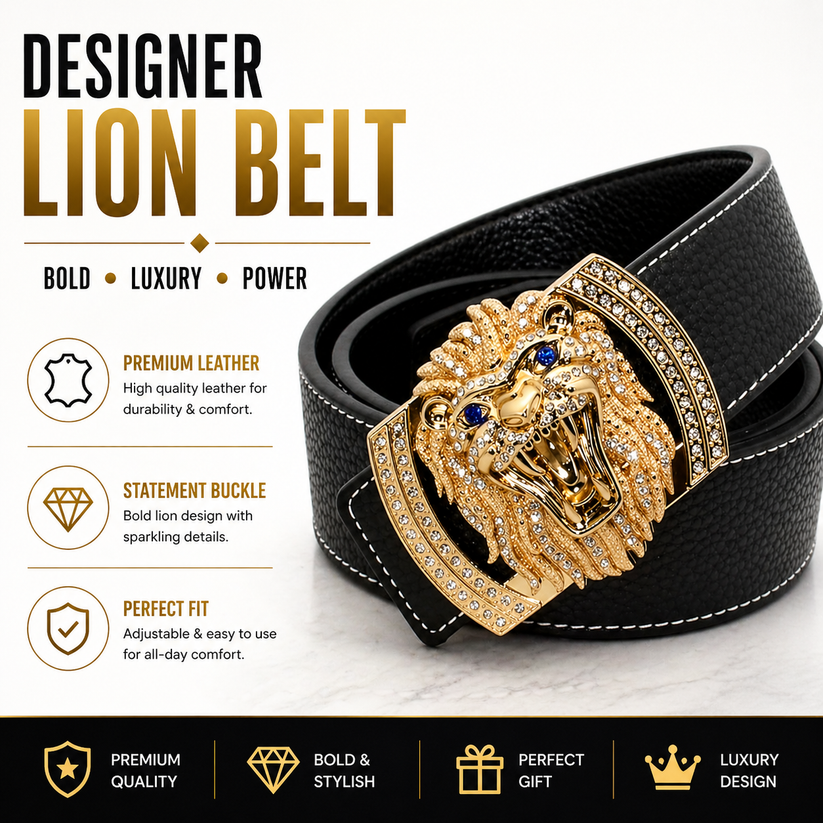 QHA Men's Designer Lion Buckle Leather Belt – 38mm, Statement Waist Belt Q3-01 - additional view 8