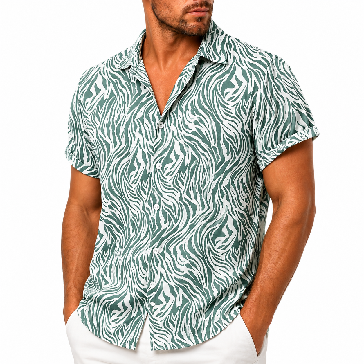 Mens 3D Leopard Print Short Sleeve Casual Summer Beach Shirt Polyester S-2XL UK