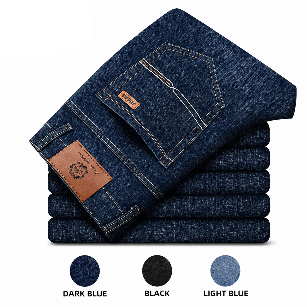 Mens Straight Stretch Jeans Slim Fit Smart Casual Work Denim Trousers
