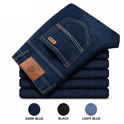 Mens Straight Stretch Jeans Slim Fit Smart Casual Work Denim Trousers