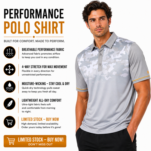 Island Green Men's Camo Golf Polo Shirt Breathable Stretch Sport Top - QHA UK