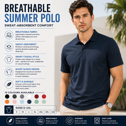 Mens Summer Polo Shirt Polyester Breathable Sweat Absorbent Short Sleeve Top UK