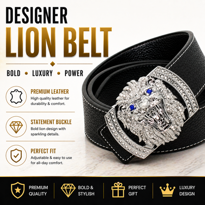 QHA Men's Designer Lion Buckle Leather Belt – 38mm, Statement Waist Belt Q3-01 - additional view 4
