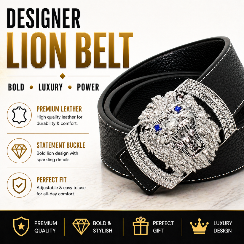 QHA Men's Designer Lion Buckle Leather Belt – 38mm, Statement Waist Belt Q3-01 - additional view 4