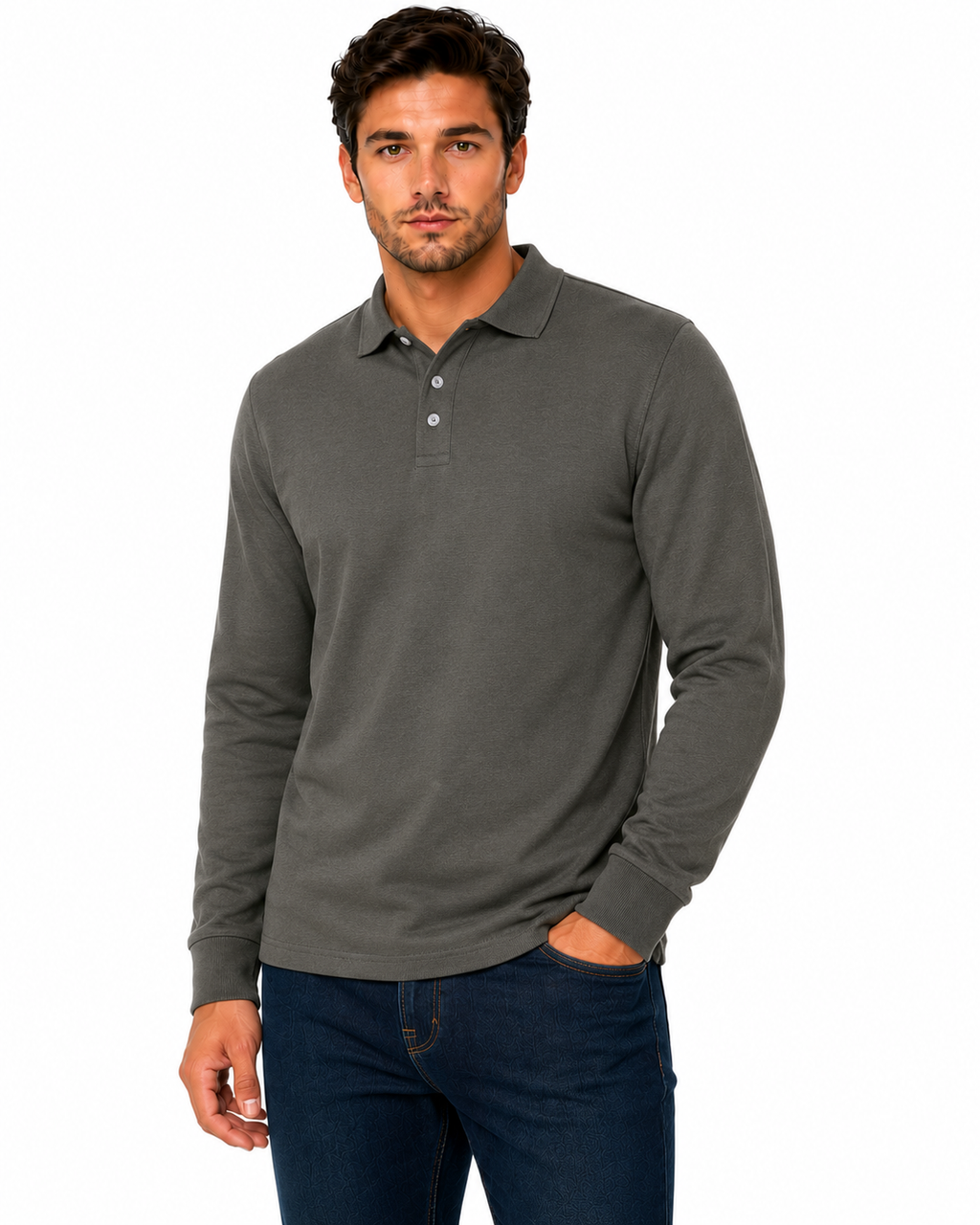 Everett Wales Mens Cotton Pique Long Sleeve Polo Shirt Casual Regular Fit