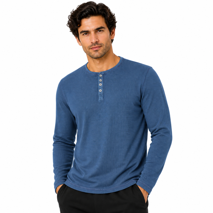 Henley Mens Thermal Waffle T-Shirt Long Sleeve Cotton Top S-4XL - QHA UK